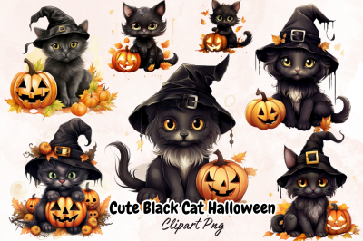 Cute Black Cat Halloween Clipart