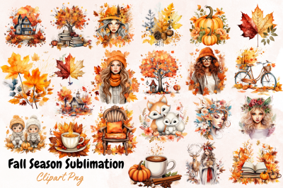 Fall Season Sublimation Clipart Bundle