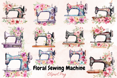 Floral Sewing Machine Watercolor Clipart