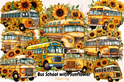 Bus School with Sunflower Clipart Bundle