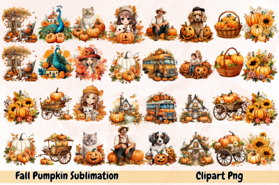 Fall Pumpkin Sublimation Clipart Bundle