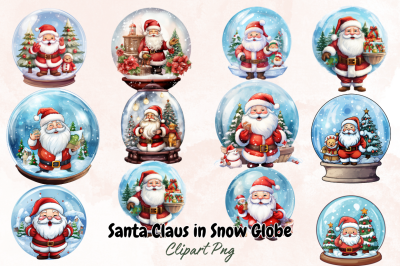 Santa Claus in Snow Globe Clipart Bundle