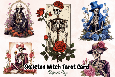Skeleton Witch Tarot Card Clipart