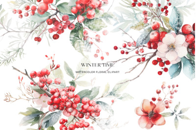 Winter Berry Clipart Christmas Watercolor