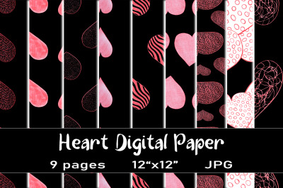 9 Heart Love Digital Papers
