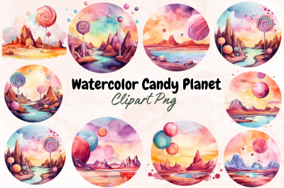 Watercolor Candy Planet Landscape