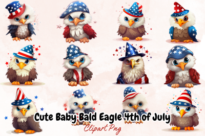 Cute Baby Bald Eagle 4th of July Clipart