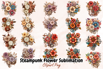 Steampunk Flower Clipart Sublimation