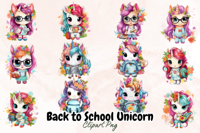 Back to School Unicorn Clipart Bundle