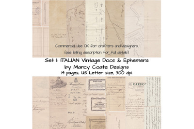 ITALIAN Vintage Documents &amp; Ephemera Set 1