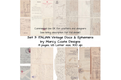 ITALIAN Vintage Documents &amp; Ephemera Set 3