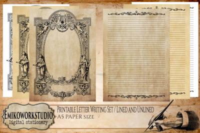 Printable letter writing Victorian Ornament Paper lined and Unlined