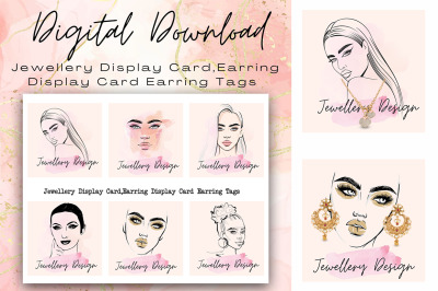 Digital Jewellery Display Card, Woman&#039;s Face,Earring card display