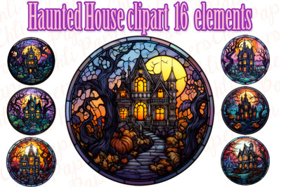 Stained Glass Spooky House clipart,Halloween house Clipart