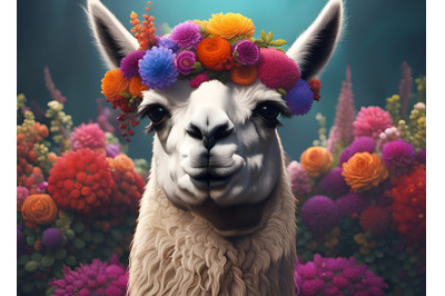 A llama&amp;&23;039;s head crowned with flowers