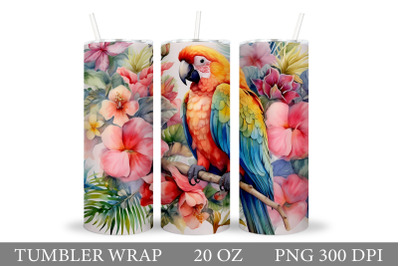 Parrot Tumbler Sublimation. Parrot Watercolor Tumbler Design