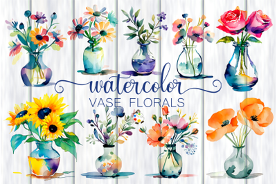 Watercolor Vase Florals - Transparent Decorative Elements