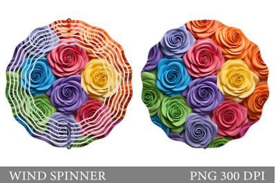 3D Rose Spinner Sublimation. Rainbow Rose Wind Spinner