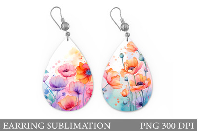 Flowers Teardrop Earring. Flowers Watercolor Earring Design