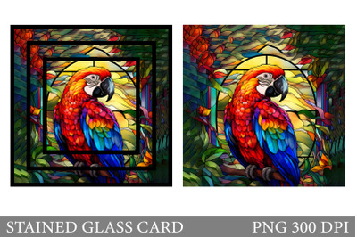 Stained Glass Parrot Card. Bird Stained Glass Card