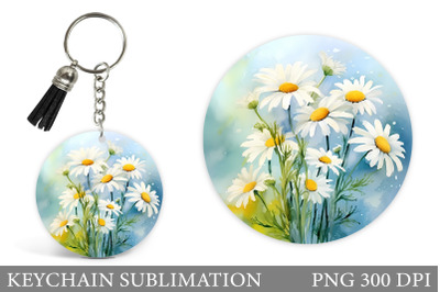 Daisy Round Keychain Design. Flowers Keychain Sublimation