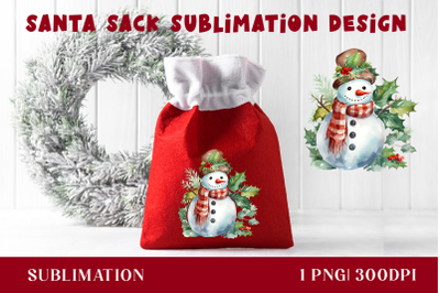 Santa Sack Sublimation Design, Christmas Gift Bag with snowman