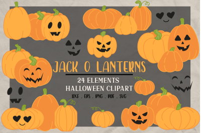 Jack O Lanterns Cute Halloween Clipart svg | Spooky svg clipart | Hall