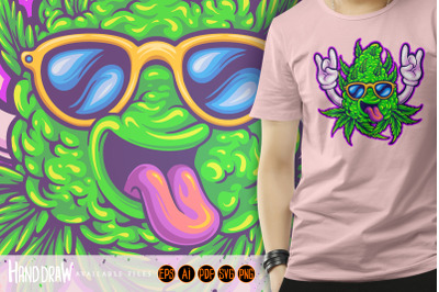 Laugh funny monster cannabis bud with sunglasses