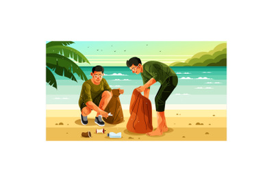 Clean Up Trash on the Beach Illustration