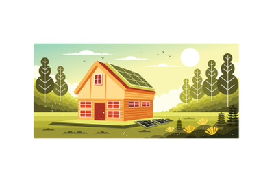 House with Solar Panels Illustration