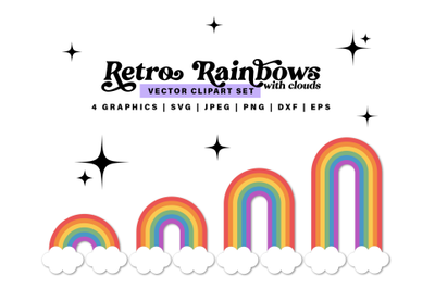 Retro Cloud Rainbow SVG Bundle PNG Cut File, Groovy Rainbow with Cloud