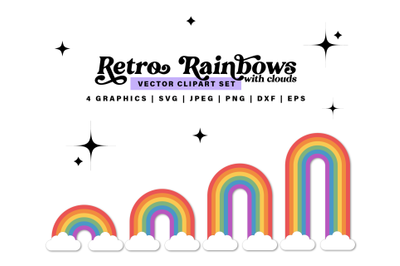 Retro Rainbows with Clouds SVG Bundle, Cloud Rainbow Cutfiles PNG