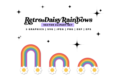 Groovy Daisy Rainbow SVG Clipart, Retro Rainbow Daisy PNG Cut Files