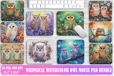 Whimsical Watercolor Owl Art Mouse Pad Design