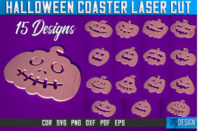 Halloween Coasters Laser Cut SVG | Pumpkin Laser Cut SVG Design | CNC