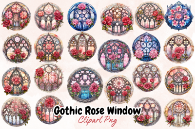 Gothic Rose Window Watercolor Clipart