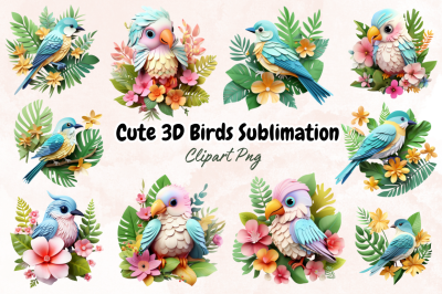 Cute 3D Birds Sublimation Clipart