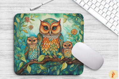 Family Owls In A Lush Green Forest