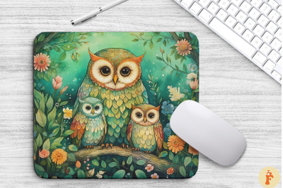 Family Owls In A Lush Green Forest