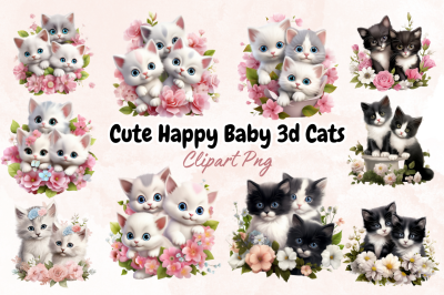 Cute Happy Baby 3d Cats Sublimation