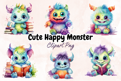 Cute Happy Monster Watercolor Clipart