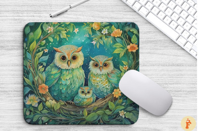 Family Owls In A Lush Green Forest