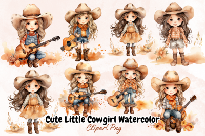 Cute Little Cowgirl Watercolor Clipart