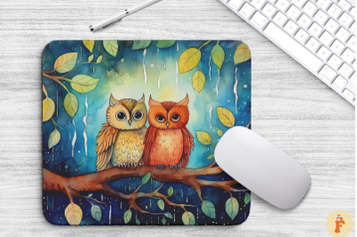 Small Whimsical Owls On A Branch