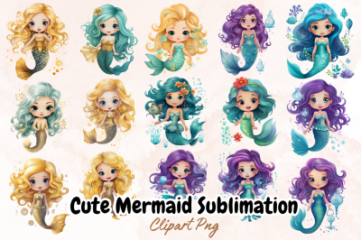 Cute Mermaid Sublimation Clipart