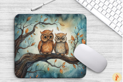 Small Whimsical Owls On A Branch