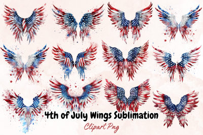 4th of July Wings Sublimation Clipart