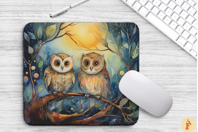 Small Whimsical Owls On A Branch