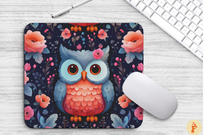 Cute Baby Owl With Flowers Mouse Pad