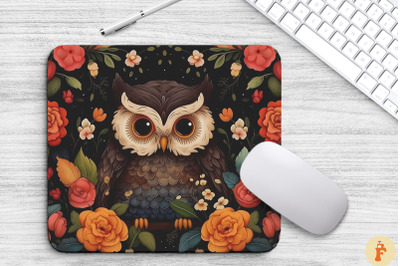 Cute Baby Owl With Flowers Mouse Pad